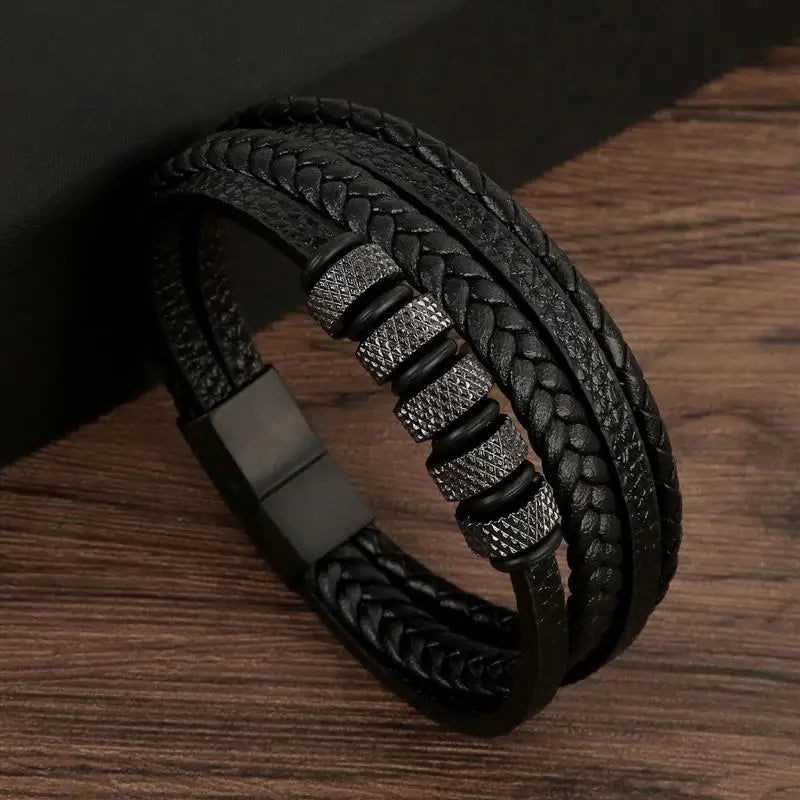 Classic Men's Leather Bracelet New Style Hand-woven Multi-layer Combination - LOCKDEALZ