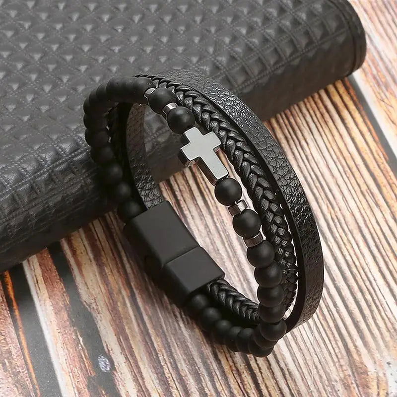 Classic Men's Leather Bracelet New Style Hand-woven Multi-layer Combination - LOCKDEALZ