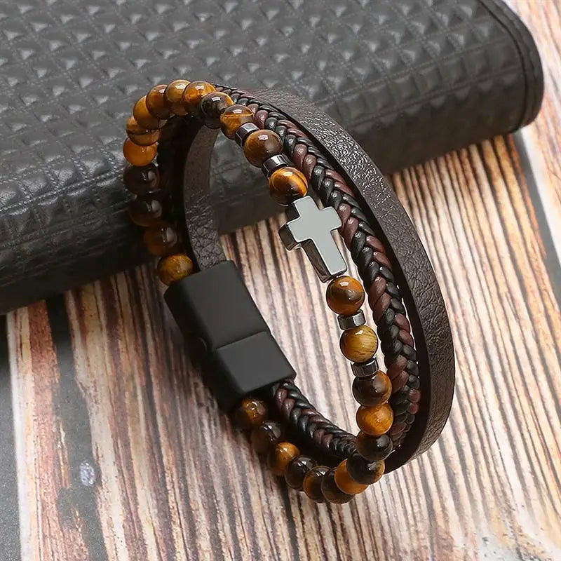 Classic Men's Leather Bracelet New Style Hand-woven Multi-layer Combination - LOCKDEALZ