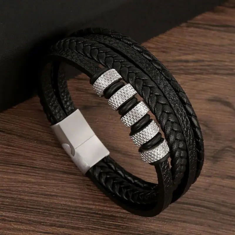 Classic Men's Leather Bracelet New Style Hand-woven Multi-layer Combination - LOCKDEALZ