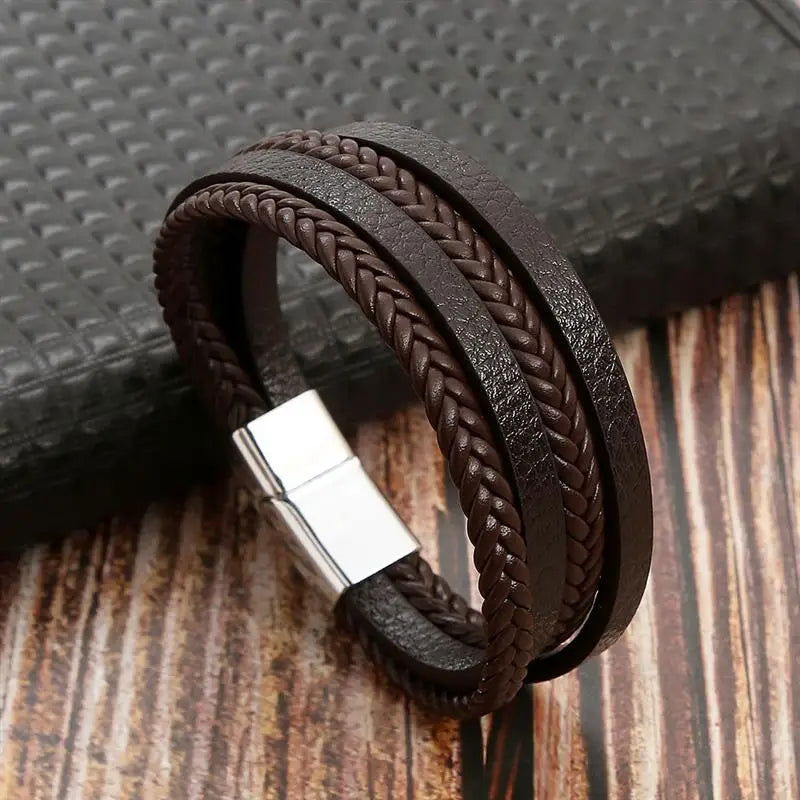 Classic Men's Leather Bracelet New Style Hand-woven Multi-layer Combination - LOCKDEALZ