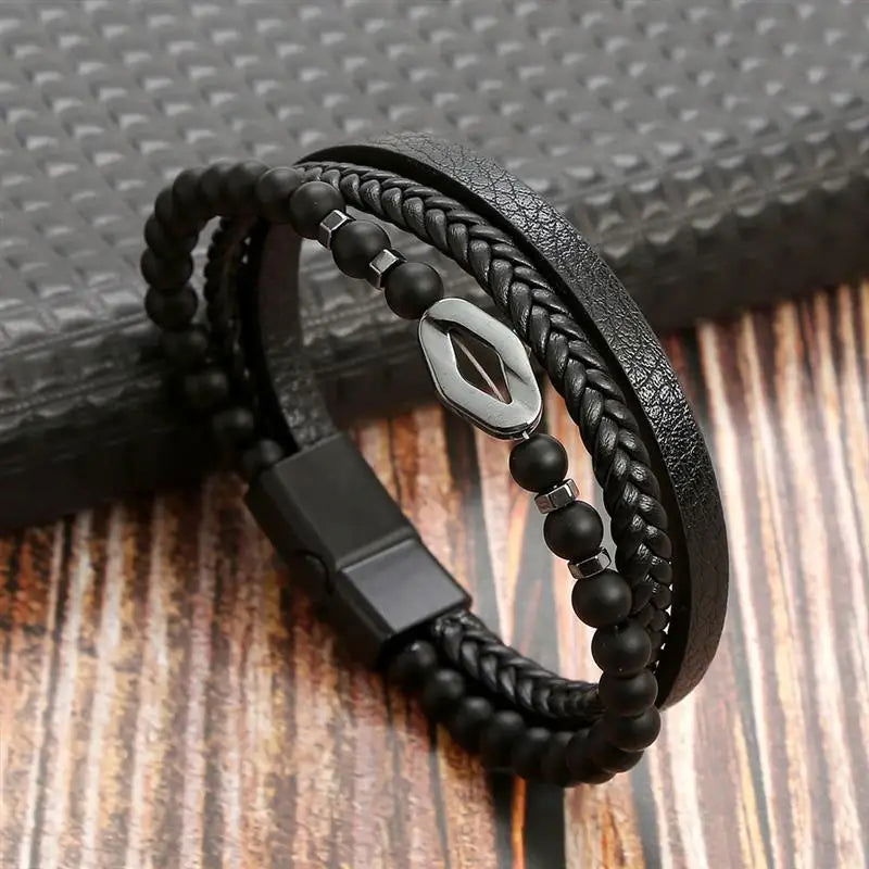Classic Men's Leather Bracelet New Style Hand-woven Multi-layer Combination - LOCKDEALZ