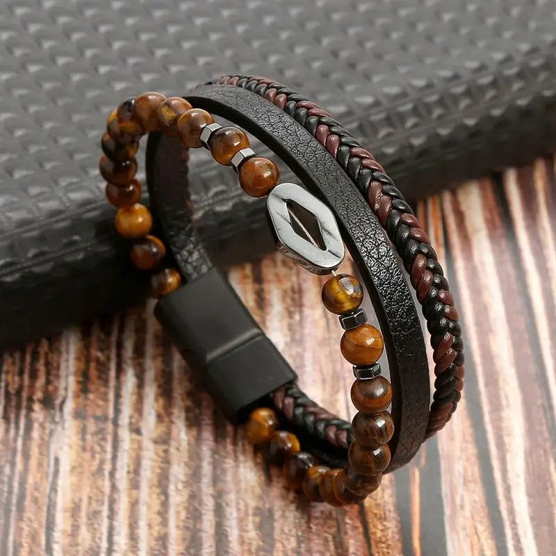 Classic Men's Leather Bracelet New Style Hand-woven Multi-layer Combination - LOCKDEALZ