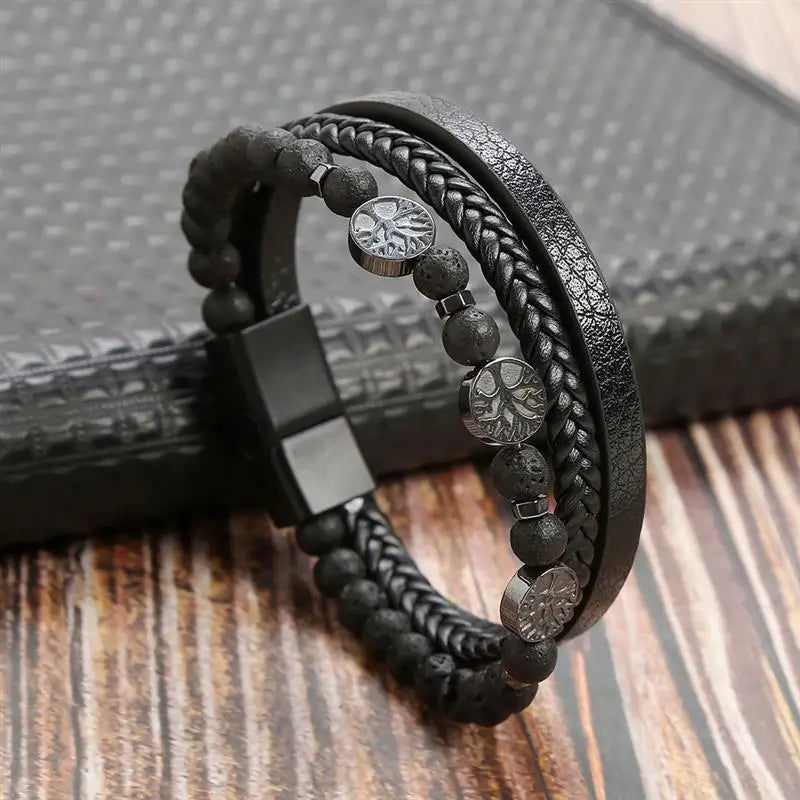 Classic Men's Leather Bracelet New Style Hand-woven Multi-layer Combination - LOCKDEALZ