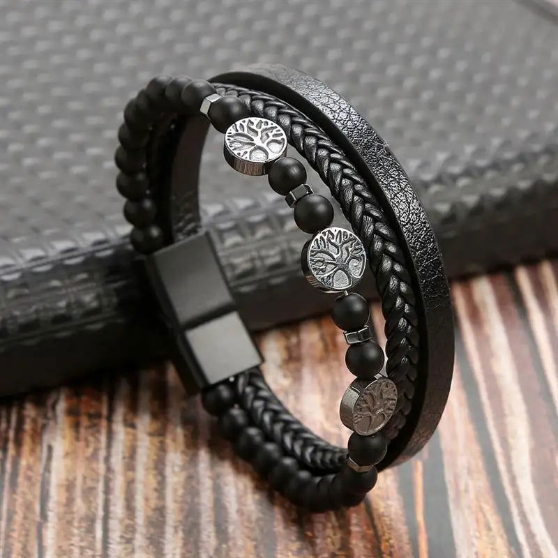 Classic Men's Leather Bracelet New Style Hand-woven Multi-layer Combination - LOCKDEALZ