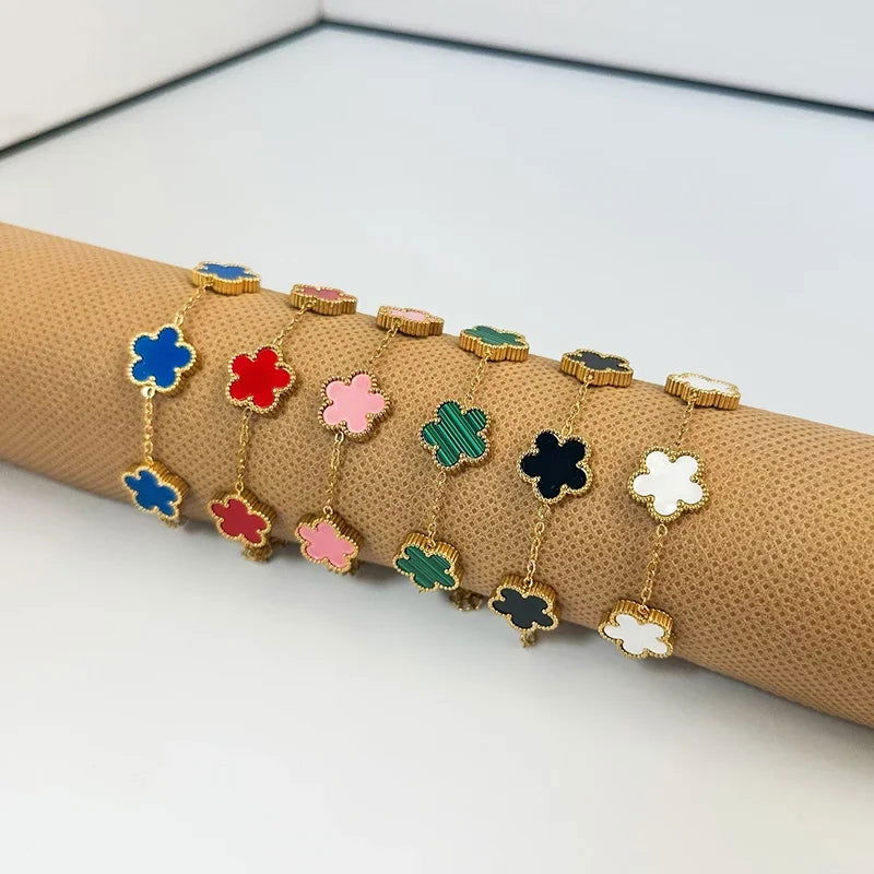 Clover Women's Hand Bracelets Flower Mothers Day Double Sided Stainless Steel Bracelet Charm Fashion Jewelry Accessories Gifts - LOCKDEALZ