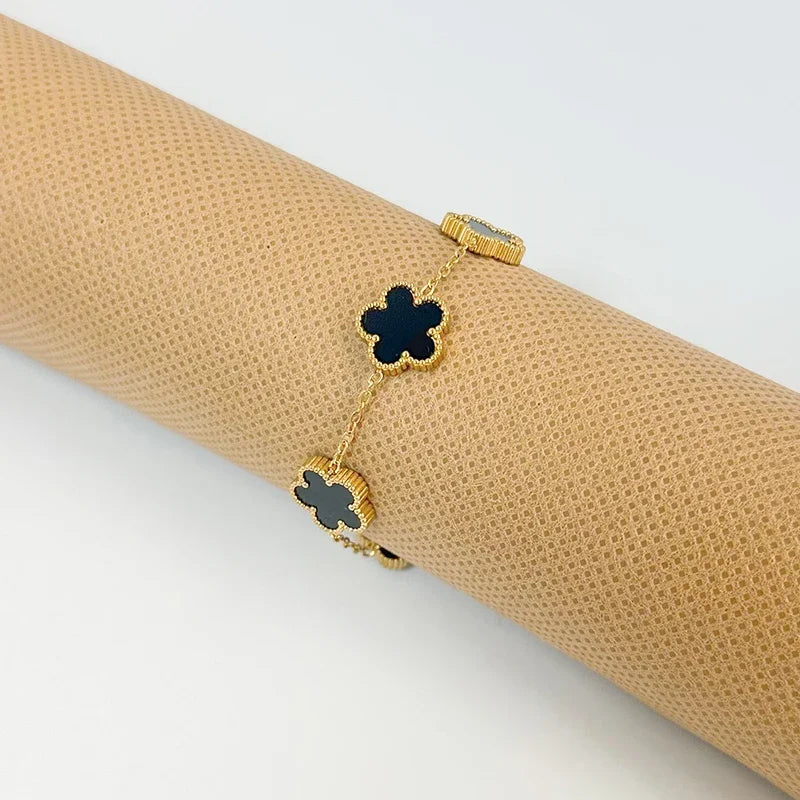 Clover Women's Hand Bracelets Flower Mothers Day Double Sided Stainless Steel Bracelet Charm Fashion Jewelry Accessories Gifts - LOCKDEALZ