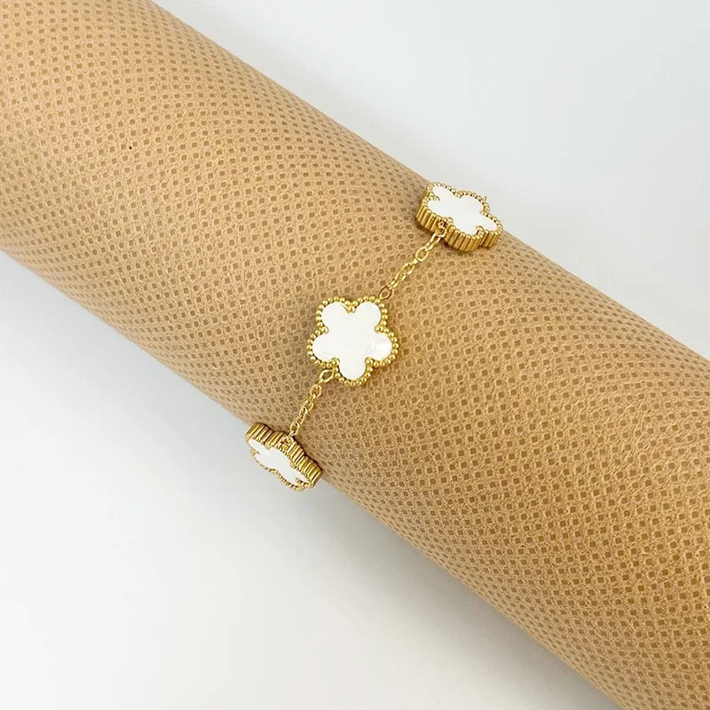 Clover Women's Hand Bracelets Flower Mothers Day Double Sided Stainless Steel Bracelet Charm Fashion Jewelry Accessories Gifts - LOCKDEALZ
