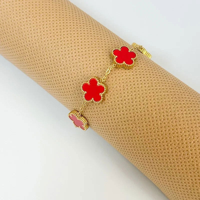 Clover Women's Hand Bracelets Flower Mothers Day Double Sided Stainless Steel Bracelet Charm Fashion Jewelry Accessories Gifts - LOCKDEALZ