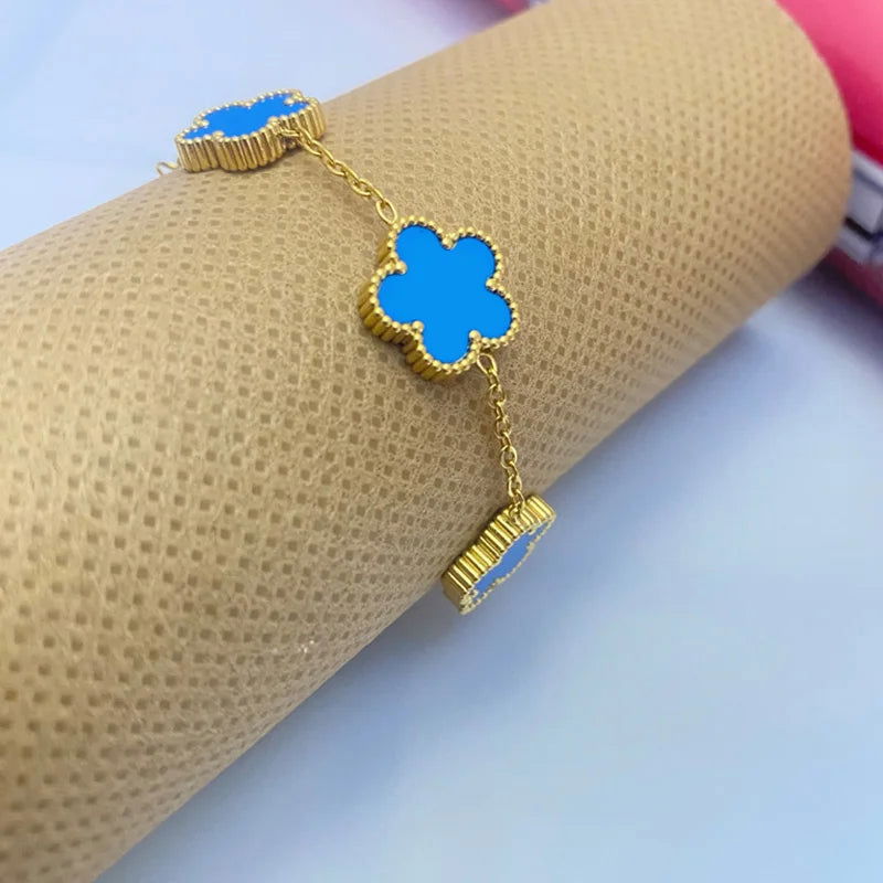 Clover Women's Hand Bracelets Flower Mothers Day Double Sided Stainless Steel Bracelet Charm Fashion Jewelry Accessories Gifts - LOCKDEALZ