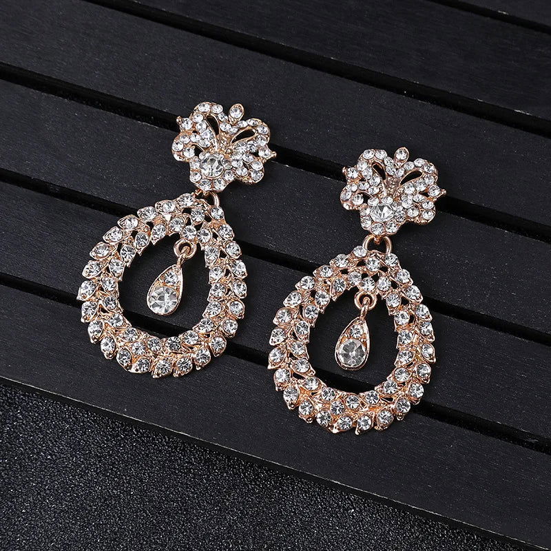 Crystal Necklaces Fashion Gold Color Rhinestone Choker Necklaces earrings set  for Women Geometric Bridal Weddings Jewelry Party - LOCKDEALZ