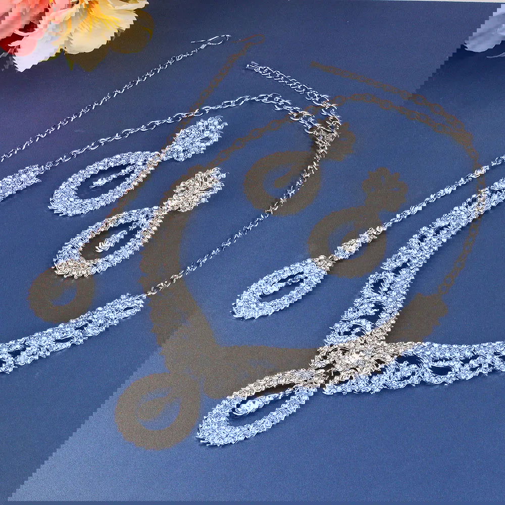 Crystal Necklaces Fashion Gold Color Rhinestone Choker Necklaces earrings set  for Women Geometric Bridal Weddings Jewelry Party - LOCKDEALZ