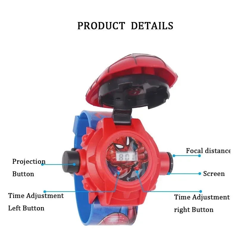 Dinosaur Toy Watch 3D Projection Pattern Action Figures Electronic Watch Children Flip Cover Cartoon Spiderman Glow Wrist Watch - LOCKDEALZ