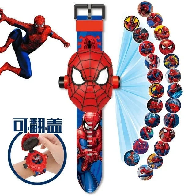 Dinosaur Toy Watch 3D Projection Pattern Action Figures Electronic Watch Children Flip Cover Cartoon Spiderman Glow Wrist Watch - LOCKDEALZ