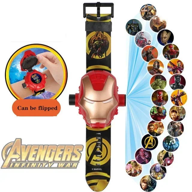 Dinosaur Toy Watch 3D Projection Pattern Action Figures Electronic Watch Children Flip Cover Cartoon Spiderman Glow Wrist Watch - LOCKDEALZ
