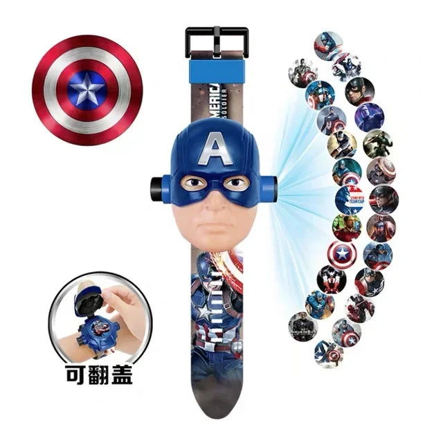 Dinosaur Toy Watch 3D Projection Pattern Action Figures Electronic Watch Children Flip Cover Cartoon Spiderman Glow Wrist Watch - LOCKDEALZ