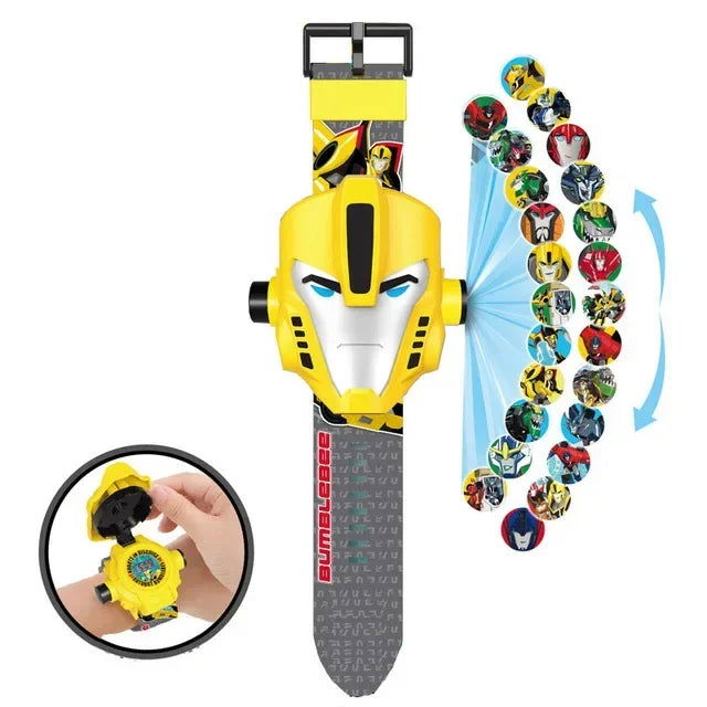 Dinosaur Toy Watch 3D Projection Pattern Action Figures Electronic Watch Children Flip Cover Cartoon Spiderman Glow Wrist Watch - LOCKDEALZ