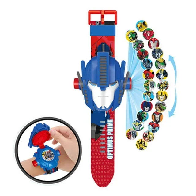 Dinosaur Toy Watch 3D Projection Pattern Action Figures Electronic Watch Children Flip Cover Cartoon Spiderman Glow Wrist Watch - LOCKDEALZ