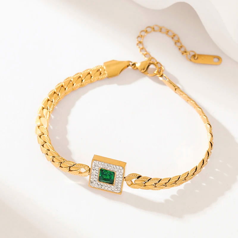 EILIECK 316L Stainless Steel Green Clover Zircon Necklace Bracelet Earrings Trendy For Women New Party Gift Luxury Jewelry 3-Set - LOCKDEALZ