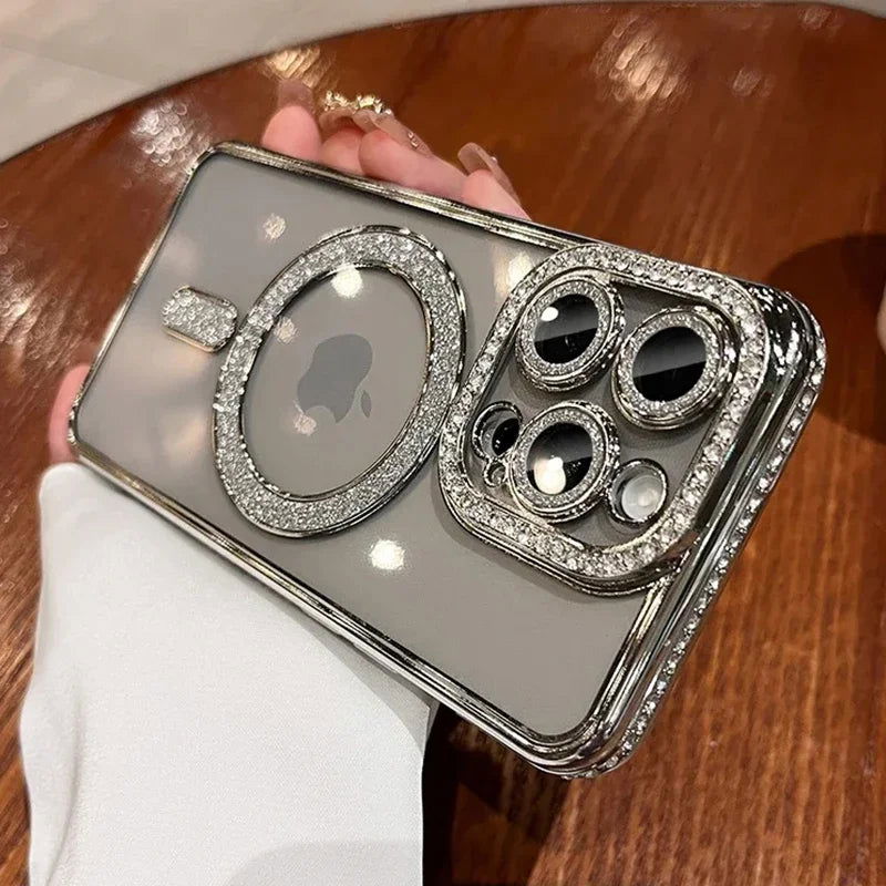 Fashion Glitter Diamond Clear Phone Case For iPhone 15 14 13 12 11 Pro Max 15 Plus Magnetic For Magsafe Wireless Charge Cover - LOCKDEALZ