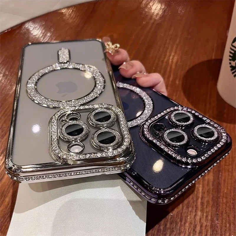 Fashion Glitter Diamond Clear Phone Case For iPhone 15 14 13 12 11 Pro Max 15 Plus Magnetic For Magsafe Wireless Charge Cover - LOCKDEALZ