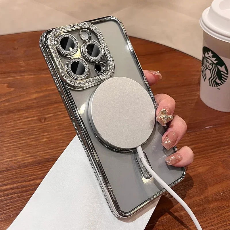 Fashion Glitter Diamond Clear Phone Case For iPhone 15 14 13 12 11 Pro Max 15 Plus Magnetic For Magsafe Wireless Charge Cover - LOCKDEALZ