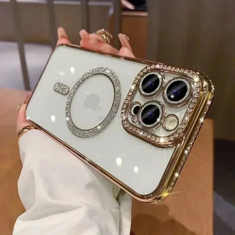 Fashion Glitter Diamond Clear Phone Case For iPhone 15 14 13 12 11 Pro Max 15 Plus Magnetic For Magsafe Wireless Charge Cover - LOCKDEALZ