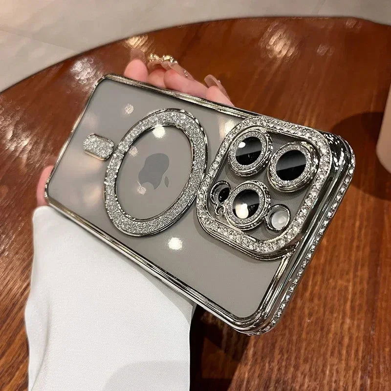 Fashion Glitter Diamond Clear Phone Case For iPhone 15 14 13 12 11 Pro Max 15 Plus Magnetic For Magsafe Wireless Charge Cover - LOCKDEALZ
