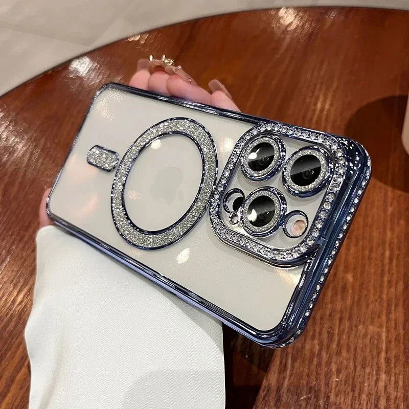 Fashion Glitter Diamond Clear Phone Case For iPhone 15 14 13 12 11 Pro Max 15 Plus Magnetic For Magsafe Wireless Charge Cover - LOCKDEALZ