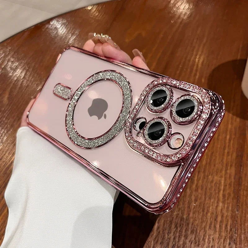Fashion Glitter Diamond Clear Phone Case For iPhone 15 14 13 12 11 Pro Max 15 Plus Magnetic For Magsafe Wireless Charge Cover - LOCKDEALZ
