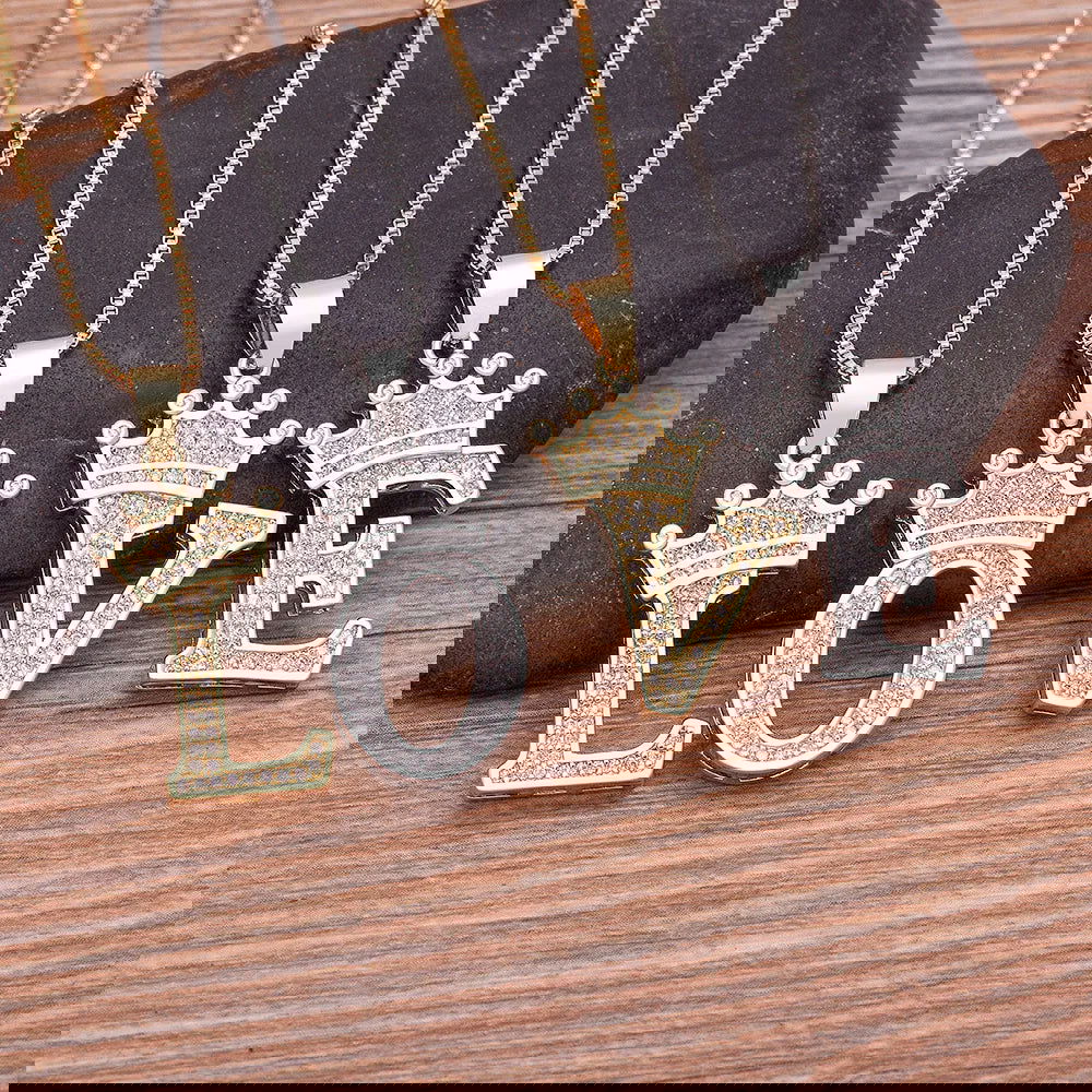 Fashion Luxury A-Z Crown Alphabet Pendant Chain Necklace Punk Style Lucky Initial Name Jewelry Best Party Wedding Birthday Gift - LOCKDEALZ