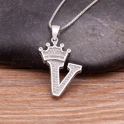 Fashion Luxury A-Z Crown Alphabet Pendant Chain Necklace Punk Style Lucky Initial Name Jewelry Best Party Wedding Birthday Gift - LOCKDEALZ