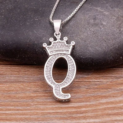 Fashion Luxury A-Z Crown Alphabet Pendant Chain Necklace Punk Style Lucky Initial Name Jewelry Best Party Wedding Birthday Gift - LOCKDEALZ