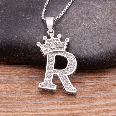 Fashion Luxury A-Z Crown Alphabet Pendant Chain Necklace Punk Style Lucky Initial Name Jewelry Best Party Wedding Birthday Gift - LOCKDEALZ