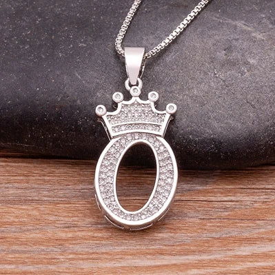 Fashion Luxury A-Z Crown Alphabet Pendant Chain Necklace Punk Style Lucky Initial Name Jewelry Best Party Wedding Birthday Gift - LOCKDEALZ