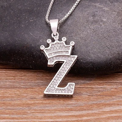 Fashion Luxury A-Z Crown Alphabet Pendant Chain Necklace Punk Style Lucky Initial Name Jewelry Best Party Wedding Birthday Gift - LOCKDEALZ
