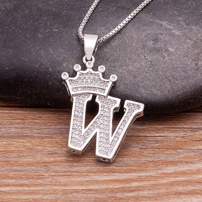 Fashion Luxury A-Z Crown Alphabet Pendant Chain Necklace Punk Style Lucky Initial Name Jewelry Best Party Wedding Birthday Gift - LOCKDEALZ