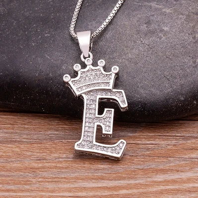 Fashion Luxury A-Z Crown Alphabet Pendant Chain Necklace Punk Style Lucky Initial Name Jewelry Best Party Wedding Birthday Gift - LOCKDEALZ