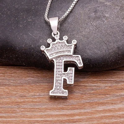 Fashion Luxury A-Z Crown Alphabet Pendant Chain Necklace Punk Style Lucky Initial Name Jewelry Best Party Wedding Birthday Gift - LOCKDEALZ