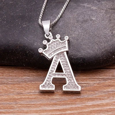 Fashion Luxury A-Z Crown Alphabet Pendant Chain Necklace Punk Style Lucky Initial Name Jewelry Best Party Wedding Birthday Gift - LOCKDEALZ