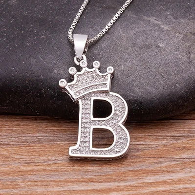 Fashion Luxury A-Z Crown Alphabet Pendant Chain Necklace Punk Style Lucky Initial Name Jewelry Best Party Wedding Birthday Gift - LOCKDEALZ