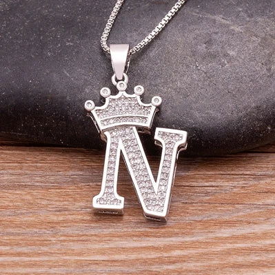 Fashion Luxury A-Z Crown Alphabet Pendant Chain Necklace Punk Style Lucky Initial Name Jewelry Best Party Wedding Birthday Gift - LOCKDEALZ