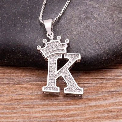 Fashion Luxury A-Z Crown Alphabet Pendant Chain Necklace Punk Style Lucky Initial Name Jewelry Best Party Wedding Birthday Gift - LOCKDEALZ