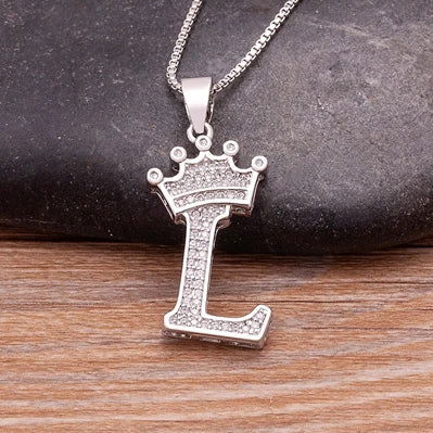 Fashion Luxury A-Z Crown Alphabet Pendant Chain Necklace Punk Style Lucky Initial Name Jewelry Best Party Wedding Birthday Gift - LOCKDEALZ