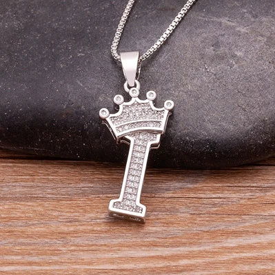 Fashion Luxury A-Z Crown Alphabet Pendant Chain Necklace Punk Style Lucky Initial Name Jewelry Best Party Wedding Birthday Gift - LOCKDEALZ
