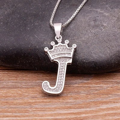 Fashion Luxury A-Z Crown Alphabet Pendant Chain Necklace Punk Style Lucky Initial Name Jewelry Best Party Wedding Birthday Gift - LOCKDEALZ