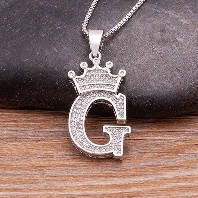 Fashion Luxury A-Z Crown Alphabet Pendant Chain Necklace Punk Style Lucky Initial Name Jewelry Best Party Wedding Birthday Gift - LOCKDEALZ