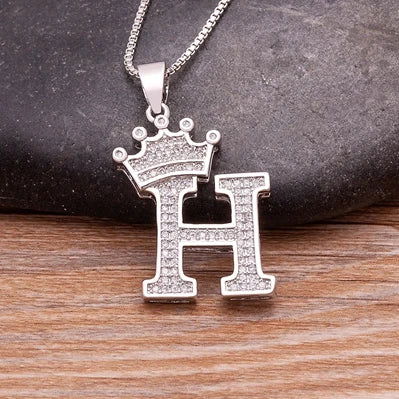 Fashion Luxury A-Z Crown Alphabet Pendant Chain Necklace Punk Style Lucky Initial Name Jewelry Best Party Wedding Birthday Gift - LOCKDEALZ