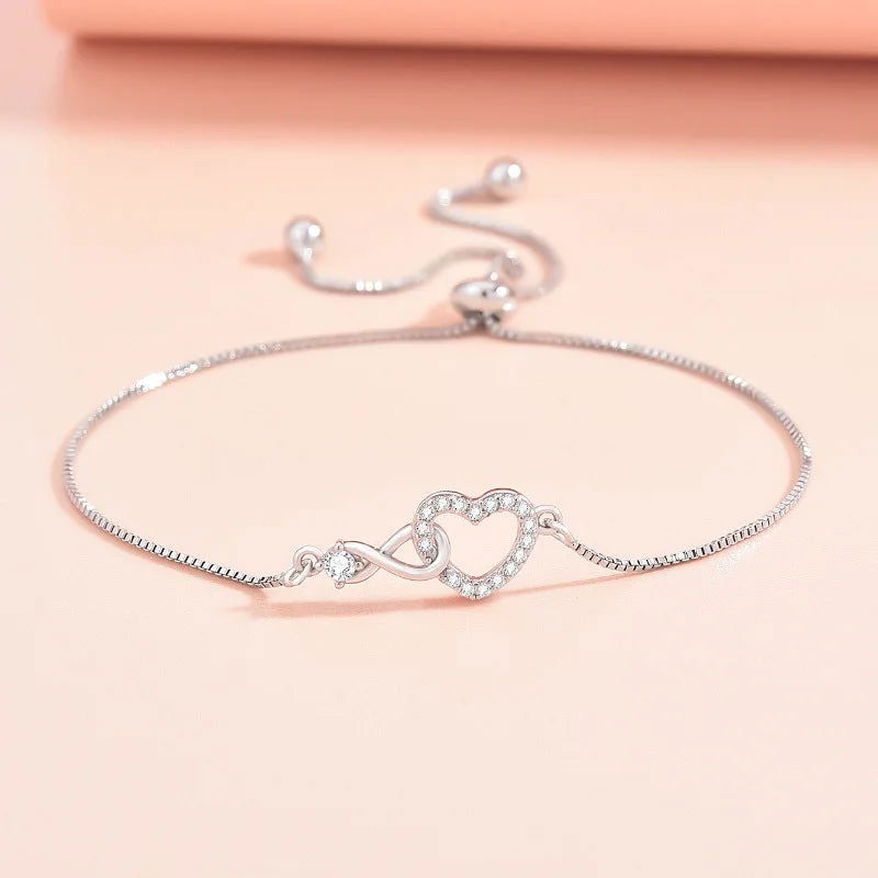 Fine 925 Sterling Silver Crystal custom Heart Bracelet for Women Jewelry Fashion designer Party Wedding Engagement Birthday Gift - LOCKDEALZ