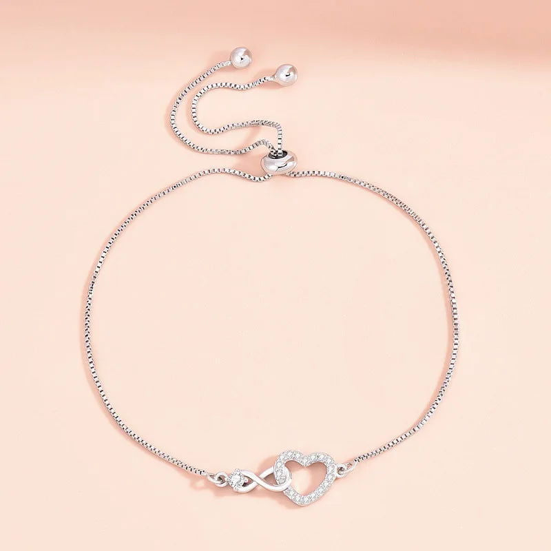 Fine 925 Sterling Silver Crystal custom Heart Bracelet for Women Jewelry Fashion designer Party Wedding Engagement Birthday Gift - LOCKDEALZ